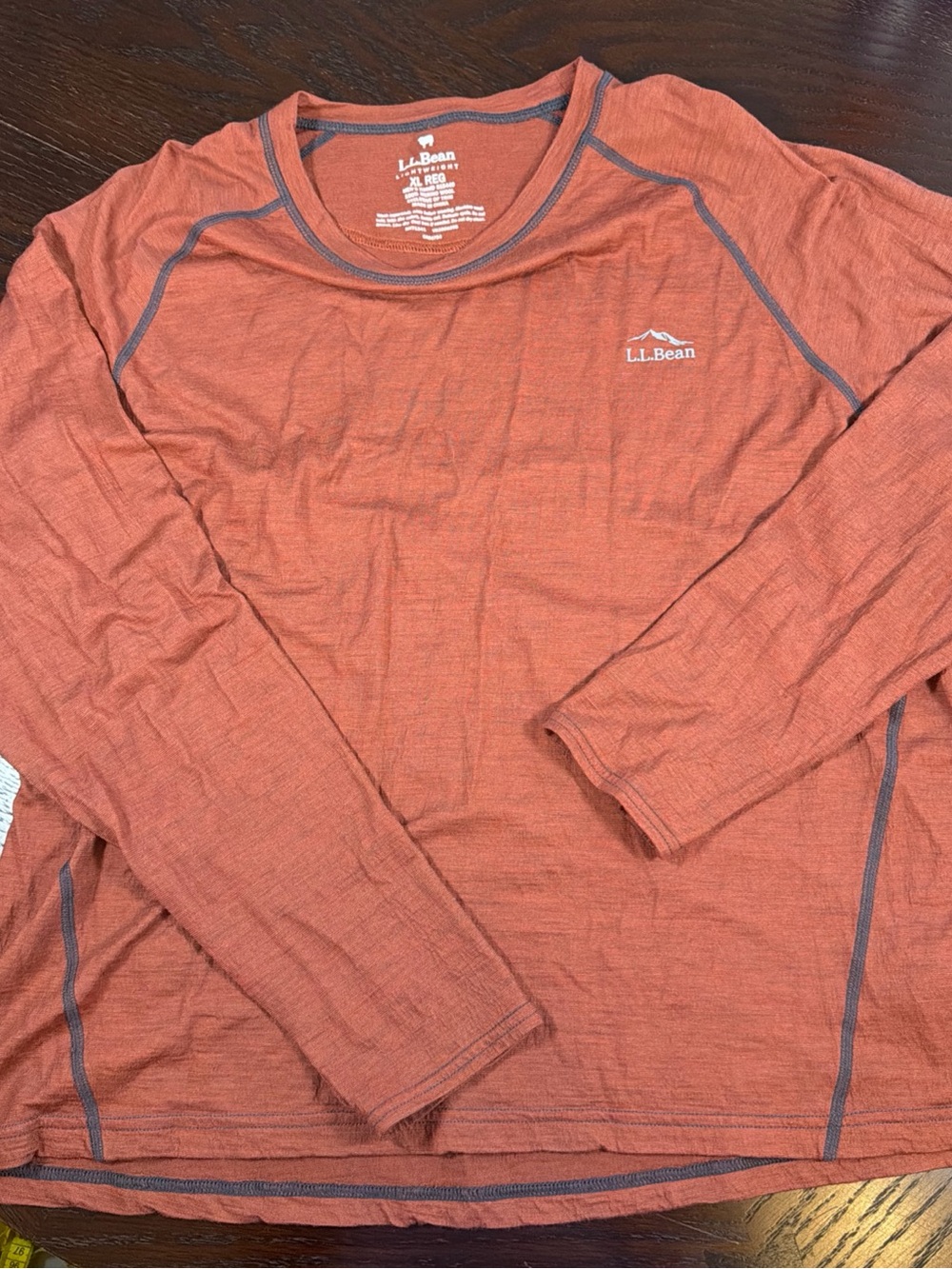 L.L.Bean Merino Wool Lightweight Base Layer Crew Top Men's XL Reg Orange